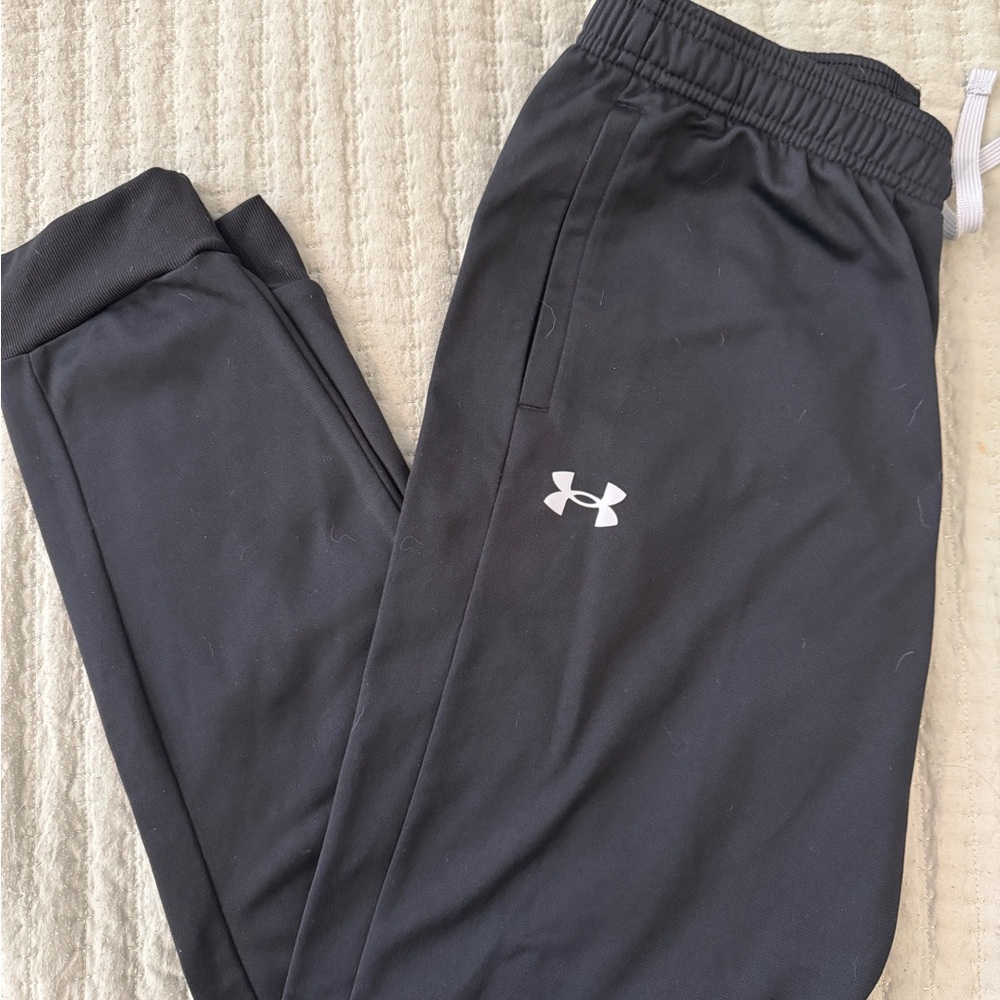 Youth Under Armour Black Jogger Pants with White Logo